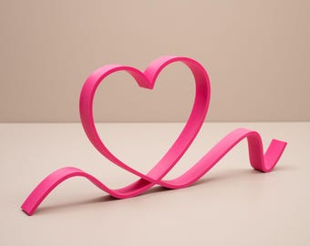 Bright Pink Heart Ornament Line Art - Heart Outline Set - Home Decor - Shelf Display Items