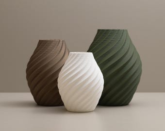 Green Ornament Set Swirl Design: Olive Green, Gold, and White Vase, Home Decor Accessories, Living Room Ornament