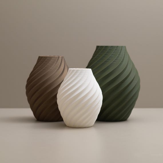 Swirl Decorative Ornament: Olive Green, Gold, and White Vase, Green Home Decor Accessories