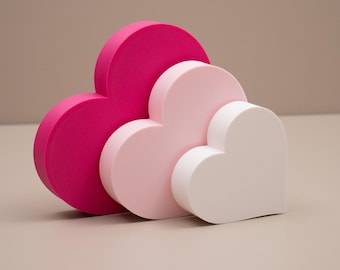 Pink Heart Ornament Set: Hot Pink, Baby Pink & White, Home Decor Accessories, Small Shelf Ornament