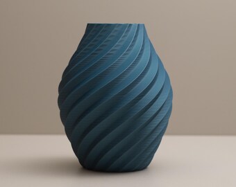 Teal Vase Decorative Ornament: Modern Swirl Dried Flower Vase, Kingfisher Blue Home Decor