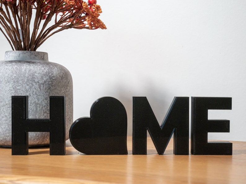 Home Decorative Letter Ornament With Love Heart 3D Printed in Black, White, Navy Blue or Stone Effect image 1