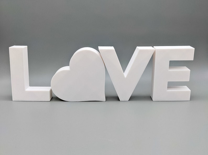 Home Decorative Letter Ornament With Love Heart 3D Printed in Black, White, Navy Blue or Stone Effect image 6