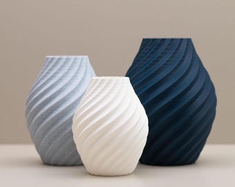Modern Swirl Vase Set: Navy, Grey & White Home Decor, Living Room Ornaments