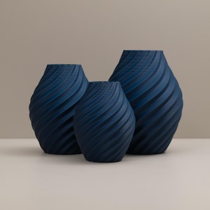 Navy Blue Swirl Vase Set: Modern Home Decor, Decorative Ornament for Living Room