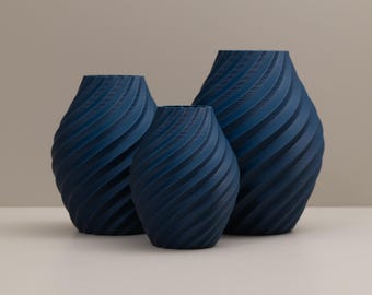 Navy Blue Swirl Vase Set: Modern Home Decor, Decorative Ornament for Living Room