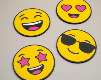 Smiley Face Coasters: Fun Smileys Drinks Mat with Holder, Bright Home Decor