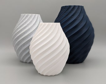 Swirl Decorative Ornament I Navy Blue, White and Stone Effect Grey I 3D Print Individual or Set of Three