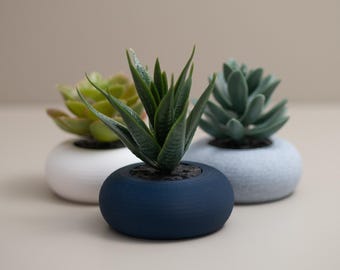 Artificial Succulent Planter : Set of 3 Navy Blue - Fake Succulent in Small Pots - Mini