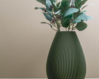 Olive Green Ribbed Vase: Decorative Ornament, Modern Home Decor, Home Accessories