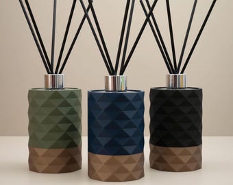 Reed Diffuser 100ml : Decorative Two-Tone Diamond Geometric Pattern, Refillable Glass Bottle, Home Decor, Home Fragrance Ornament