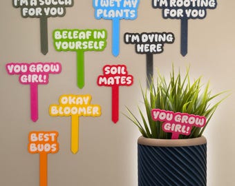 Funny Plant Markers Stakes: Comedy Pot Signs, Colourful Planter Accessories - Plant Lover Gift