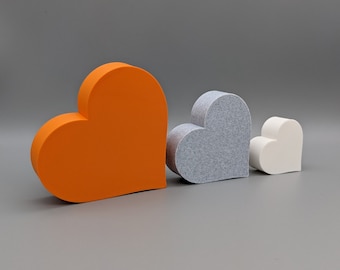 Freestanding Heart Ornaments - Triple Heart home decor in orange, stone effect grey and white