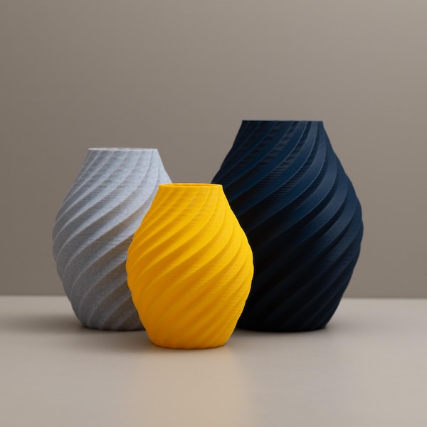 Navy & Yellow Swirl Vase: Decorative Ornament Set, Home Decor