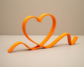 Orange Heart Ornament Line Art - Heart Outline Set - Bright Home Decor - Shelf Display Items