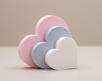Freestanding Heart Ornaments - Triple Heart home decor in pink, stone effect grey and white