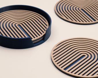 Navy and Gold Arch Coaster Set: Boho, Retro, Geometric Drink Mat