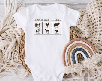 DIGITAL DOWNLOAD Old Mcdonald Had A Farm Baby Baby Bodysuit - Nursery Rhyme Bodysuit - Cute Farm Animal Natural Baby Bodysuit, Funny Baby