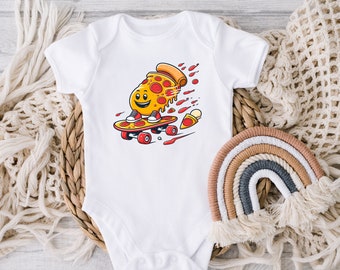 DIGITAL DOWNLOAD Funny Pizza Baby Baby Bodysuit - Retro Skateboard Bodysuit - Cute Natural Baby Bodysuit, Funny Pizza Baby Bodysuit, Funny