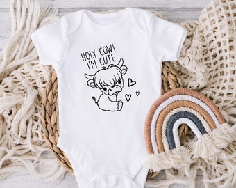 DIGITAL DOWNLOAD Holy Cow I'm Cute Baby Bodysuit - Funny Baby Baby Bodysuit - Cute Cow Natural Baby Baby Bodysuit