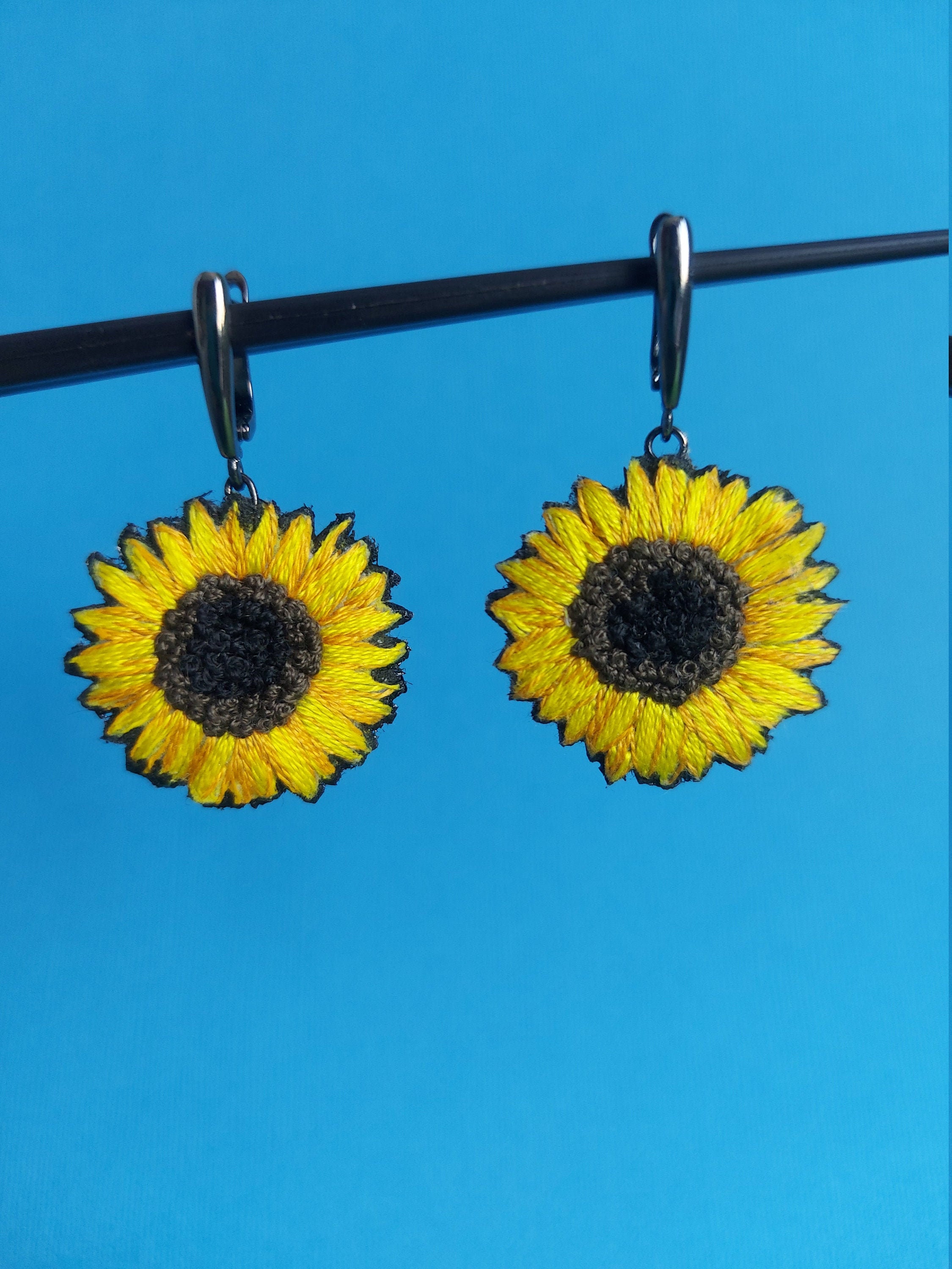 Sunflower Embroidered Earrings English Lock Hypoallergenic Etsy