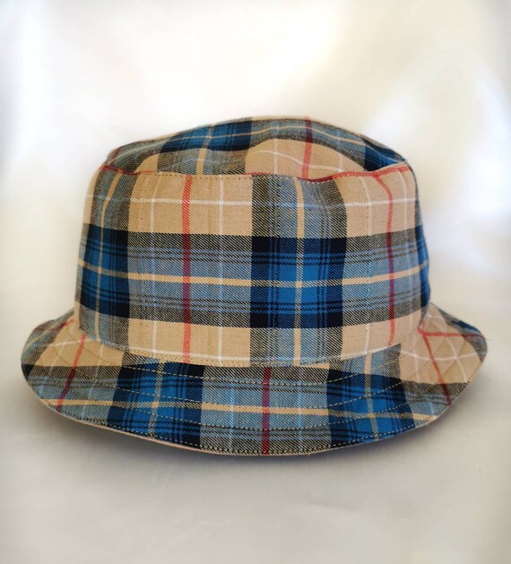Blue and Tan Tartan Print Upcycled 