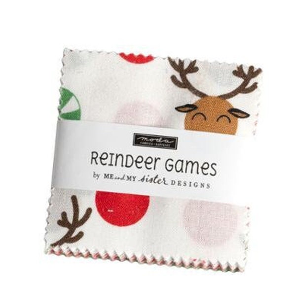 SALE Reindeer Games Mini Charm Pack. Christmas Fabric by Me & My Sister for Moda. PreCut for Quilting. Home Decor Cottage core fabric. New