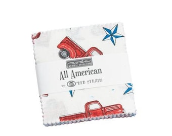 Two All American MINI Charm Pack, 2.5 inch square Patriotic Quilting Fabric by Deb Strain