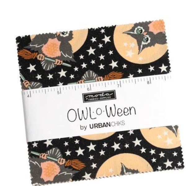 Owl O Ween Charm Pack. Halloween Fabric by UrbanChiks for Moda. PreCut for Quilting. Home Decor Cottage core fabric. New