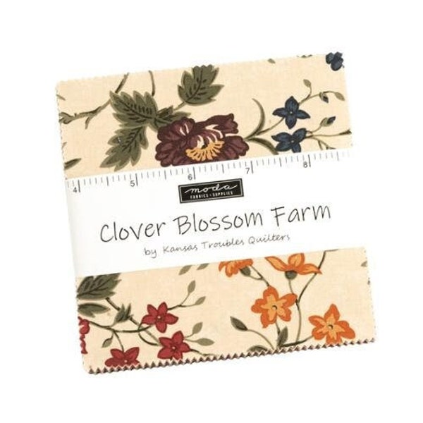 SALE Clover Blossom Farm Charm Pack. By Kansas Troubles for Moda. PreCut for Quilting. Home Decor Fabric. Cottage core fabric.