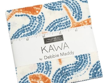 SALE Kawa Charm Pack, by Debbie Maddy for Moda, 42 Piece Assorted Charm Pack 5" x 5", contemporary, geometric brown blue and white fabrics