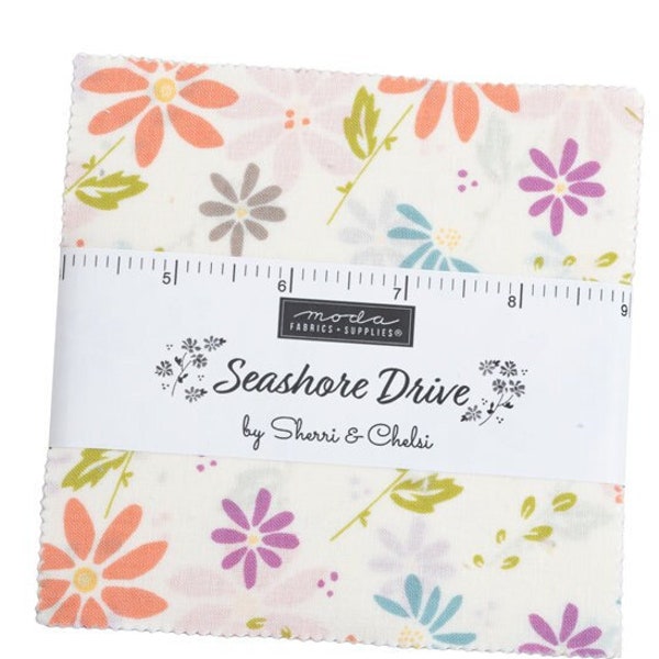 Seashore Drive charm pack, Sherri & Chelsi for Moda charm pack. 42 squares per pack, Pre-Cuts. Home Decor Fabric. Nursery Fabric. NEW