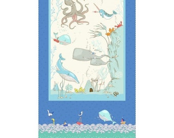 Nautical Fabric Panel, Ocean Whales, Michael Miller Fabric