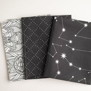 Nocturnal Moda Fat Quarter Fabric, Dark Gray Cottagecore Quilt Fabric