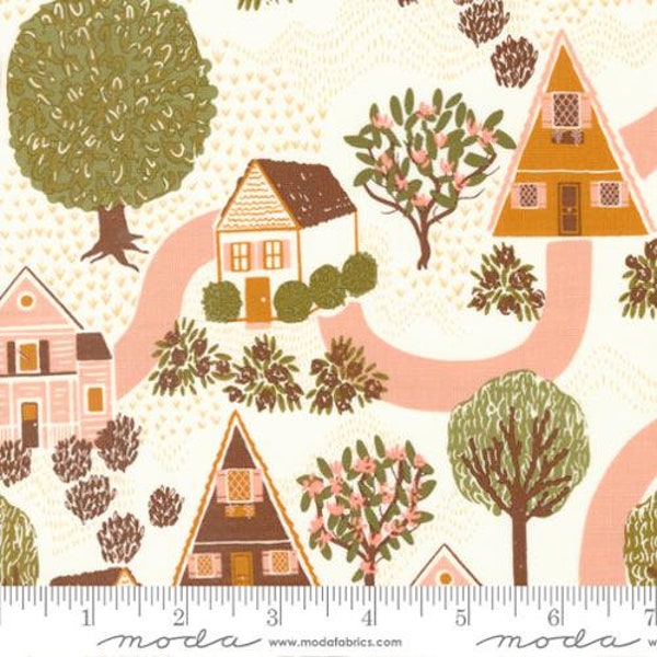 SALE Quaint Cottage Fabric by the Yard, Quaint Cottage Cloud 48370 11. Home Decor Fabric, Cottage Core Fabric, Street View Novelty Houses