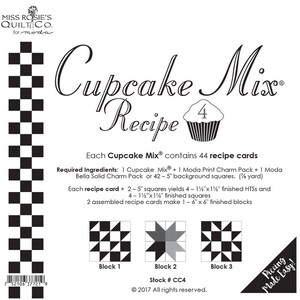 Quilt Pattern. CUPCAKE RECIPE.  Use with Charm Pack 5&quot; x 5&quot; .  Contains 44 recipe cards.  Paper piecing, Foundation piecing.
