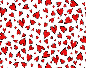 SALE Spring Fabric by the yard. PARIS, Hearts in Red by Timeless Treasures 100% Cotton, 44"-45" Wide, Baby Quilts, Quilt, Sewing. Home Decor