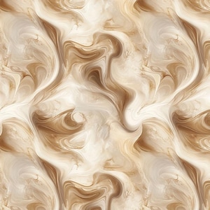May include: Abstract seamless pattern with swirling, flowing shapes in shades of brown and cream. The design has a marbled or liquid appearance, with a mix of light and dark tones creating depth and movement. The overall effect is organic and fluid.
