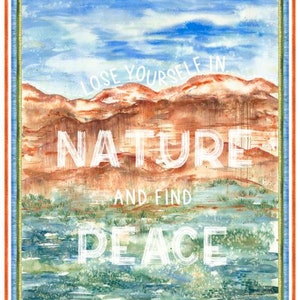 SALE Desert Oasis Fabric Panel. Desert Oasis Panel Multi 39770 11 Moda Fabric. Create Joy Project. 36"x44" Panel Mountains Text Landscape