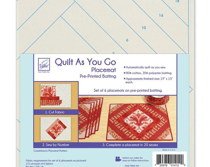 Quilt as You Go 6 Venice Placemats. Preprinted Batting With Piece by