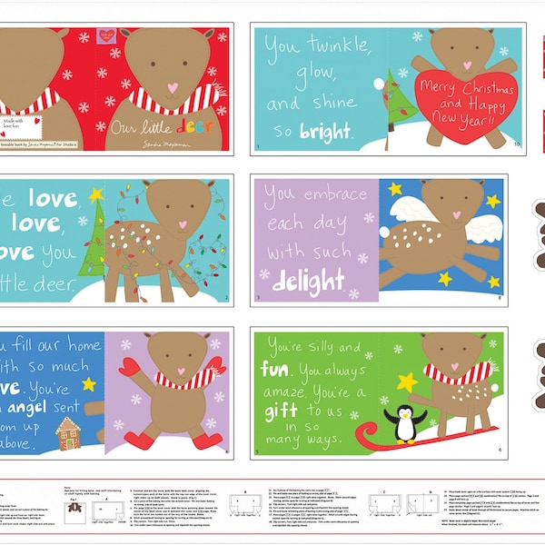 SALE Fabric by the yard. Holiday Reindeer Soft Book Panel fabric. Sandra Huggable & Lovelable 7 by Sandra Magsamen Fabric. Nursery Fabric.
