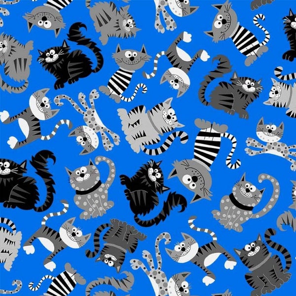 NEW PARISIAN Cats Fabric by the Yard. CX11398-BLUE-D by Michael Miller.  Novelty Great and Fun Paris Cats. Great quilts, pillow cases, bags