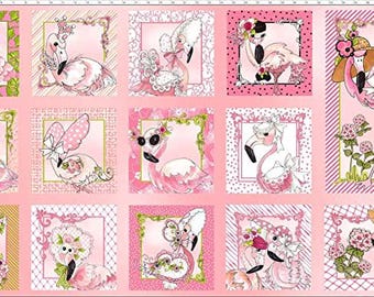Pink Flamingo Panel Fabric, Loralie Design