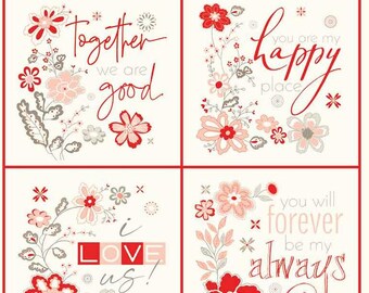 I love Us Panel Valentine quilting blocks Panel, Size: 24x43 1/2 Inches. Each block measure approximately 8 inch by 8 inch