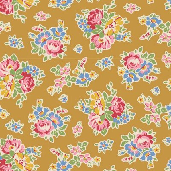 TILDA NEW Jubilee Fabric by the yard Jubilee-Sue Mustard. The Jubilee collection of prints in this curated bundle are Mustard and Pink