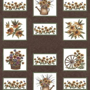 SALE Sunflower Garden Panel Brown. Holly Taylor for Moda, Sunflower Garden Panel Brown 6890 18. Panel 24&quot; x 44&quot; Panels Sunflower Butterflies