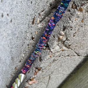 Mandala Style Rave Vibes Dread Wrap — Spikes/Heart Charm/UV Glow — Neon Candycore (19.75”)
