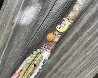 Mandala Style Feather Moon Star Dread Wrap — Rayon Revival Collection (15.75”)