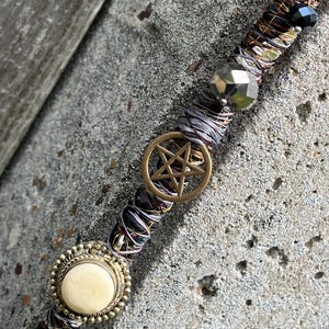 Mandala Style Mystic Witch Dreadlock Wrap • Pentacle Charm • OOAK Fiber Art