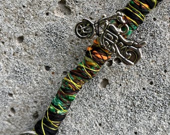 Mandala Style Motorcycle Dread Wrap • Silver Charms • UV Reactive • Masculine Vibes •